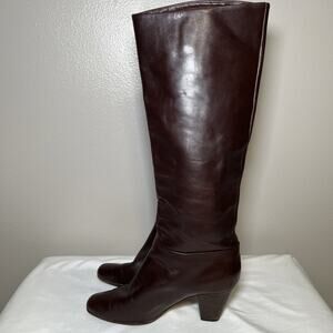 Vtg HANA MACKLER Brown Soft Italian Leather High Calf Pull On Boots Size 6 B